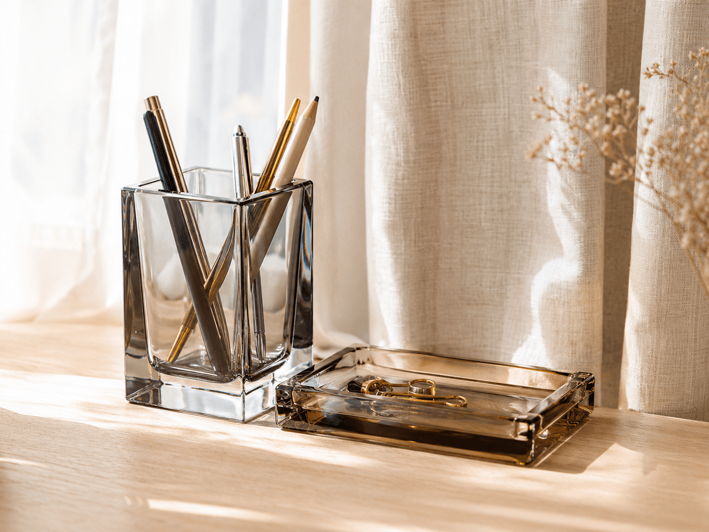 Desk & Study — Clear organizers and diffuser glass for a focused corner.