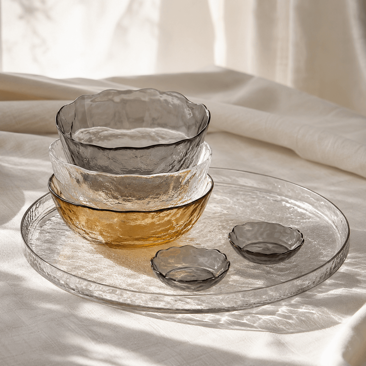Grazing & Serve Platter Set — A clear grazing platter with nesting bowls for bright, tidy hosting.