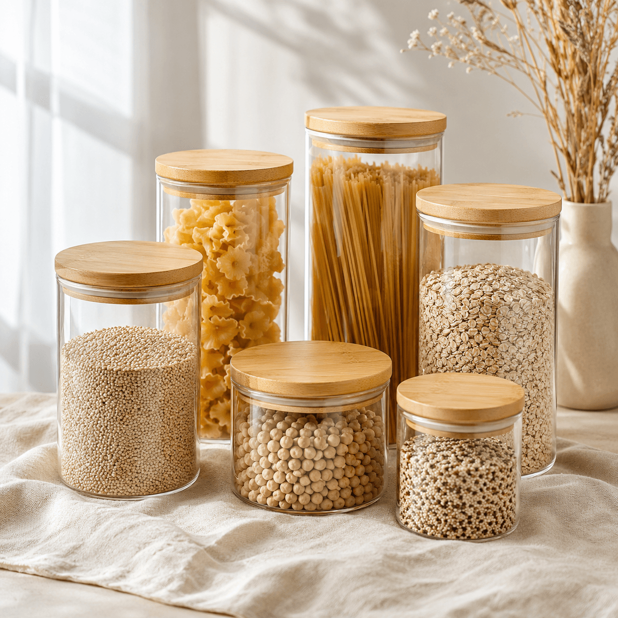 Kitchen Storage Jar Set — Airtight bamboo-lid jars that make an open pantry look intentional.